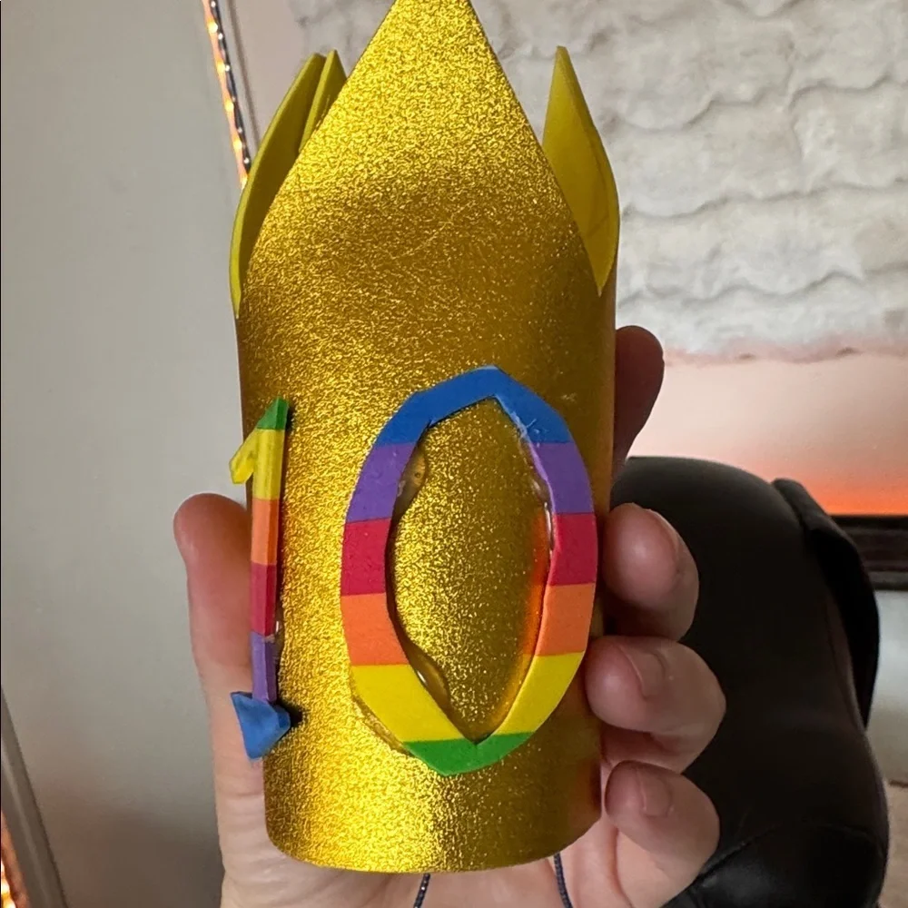 HANDCRAFTED Pet  Gold Birthday Crown this says 10 this was a mock up